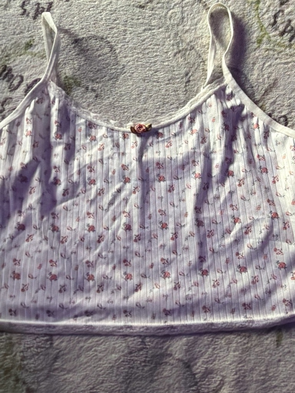 White Floral Ribbed Cami Tank Top